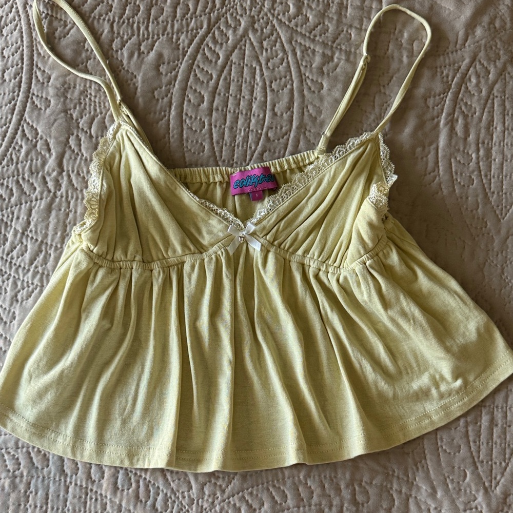 Edikted Light Yellow Camisole with Lace Accents